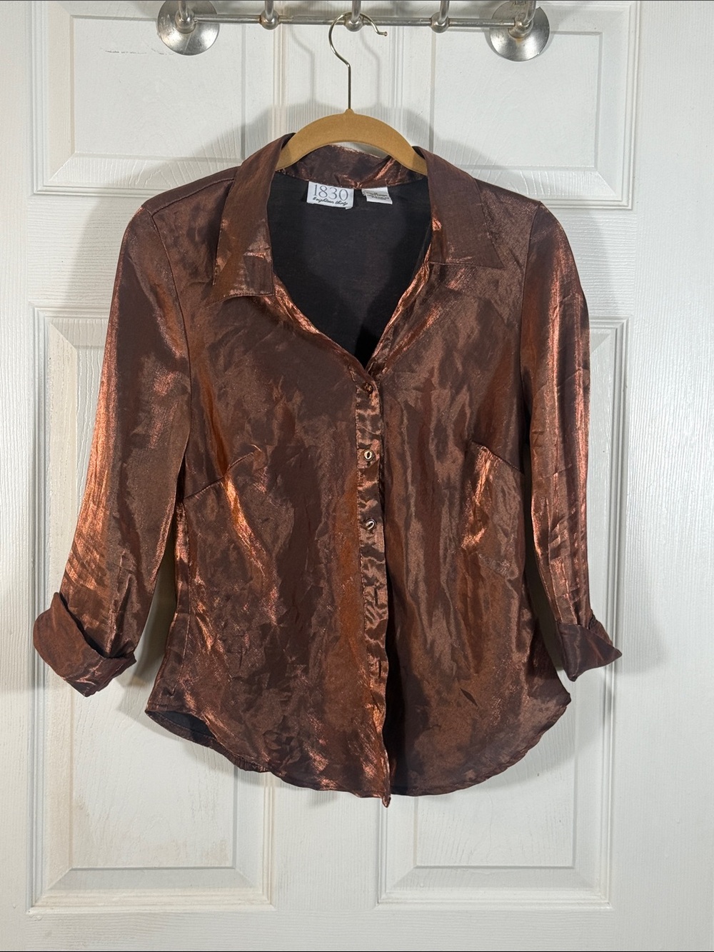 Luxe Copper Satin Button-Down Blouse